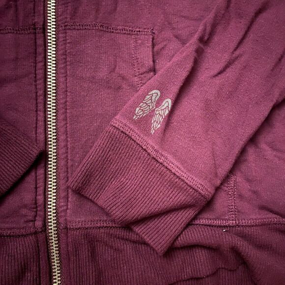 Victoria's Secret Burgundy Sweatshirt Full Zip Hoodie Angel Wings Size S Y2K - Picture 2 of 6